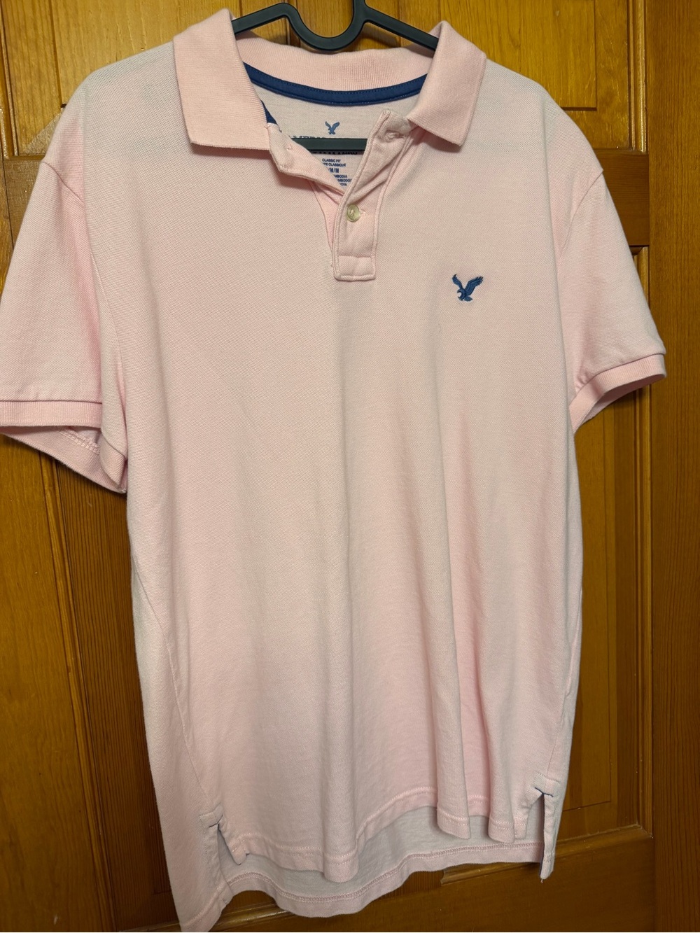 American Eagle Outfitters Light Pink Polo with Navy Logo